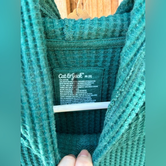 Cat & Jack waffle knit hoodie with kangaroo 🦘 pocket teal size 8 girls - Picture 3 of 7
